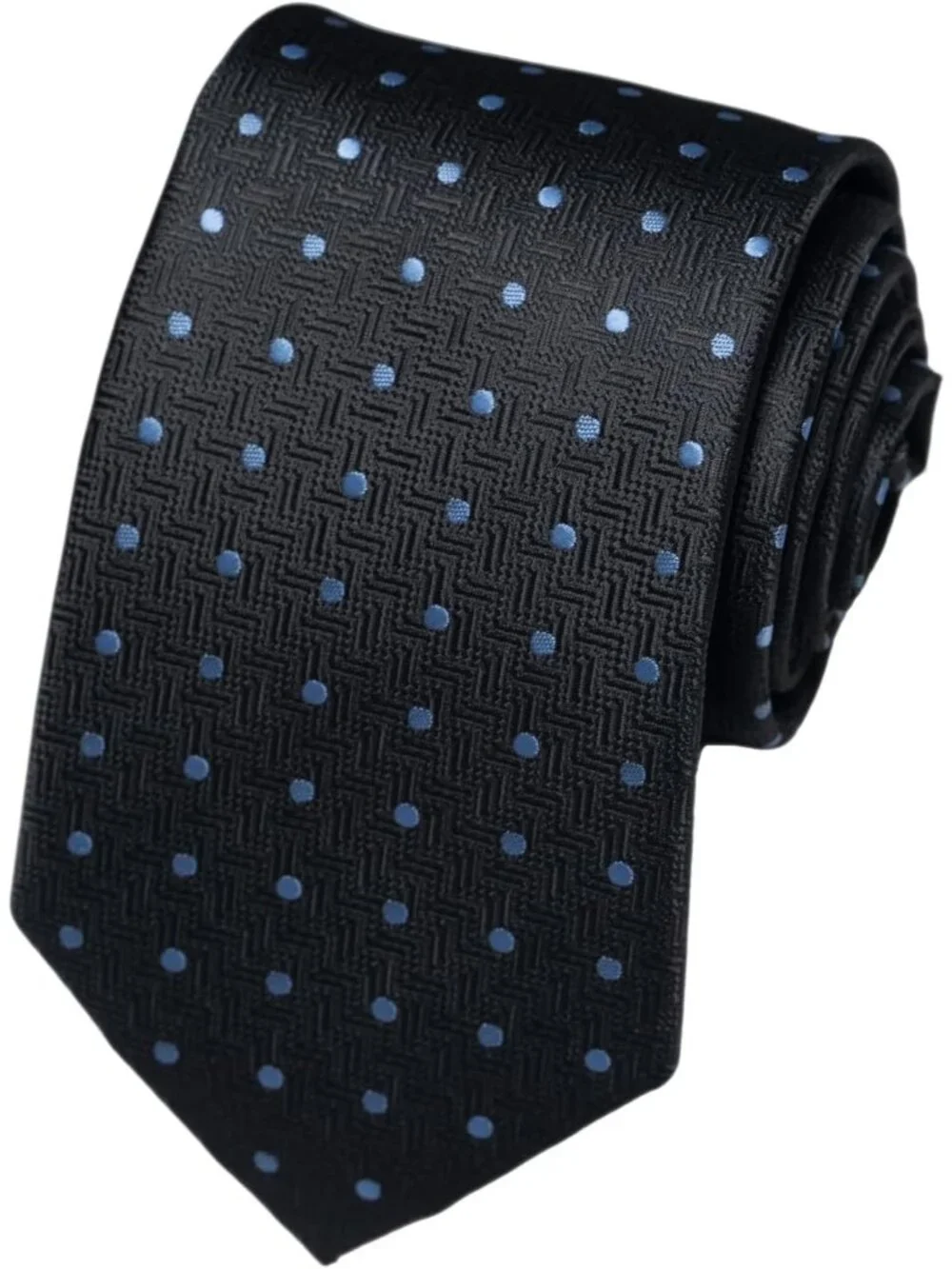 Men's Black 100% Microfiber Blue Polka Dots Formal Classic Necktie For Business